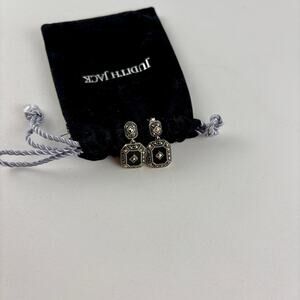 Judith Jack Marcasite Sterling Drop Dangle Earrings Black Art Deco Geometric